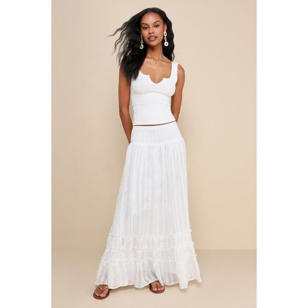 Lulus Sunny Baby White Smocked Tiered High-waisted Midi Skirt - Size XS